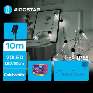 Aigostar - Luzes de Natal LED solares 20xLED/8 funções 11,5m 1200 mAh IP65 branco frio